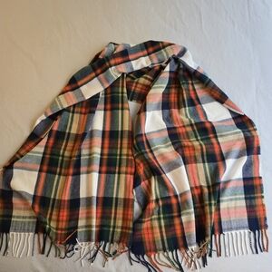 J Crew Classic Vibrant Tartan Plaid Scarf Juniper Fringe